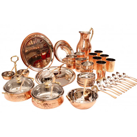 Pure Steel Copper 63 Piece Dinner Set for Tableware Kitchen