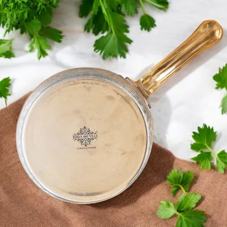 Pure Copper Hammered Tin Lining Sauce Pan Brass Stand