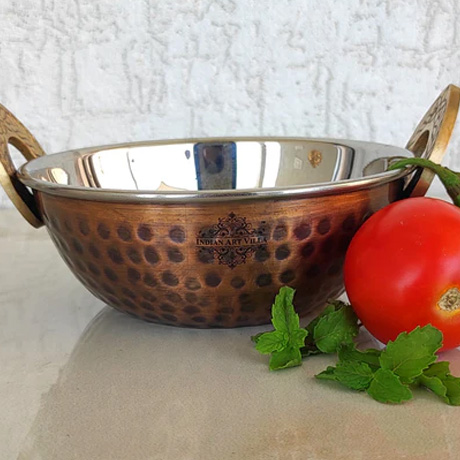 Steel Copper Hammered Kadhai with Antique Finish