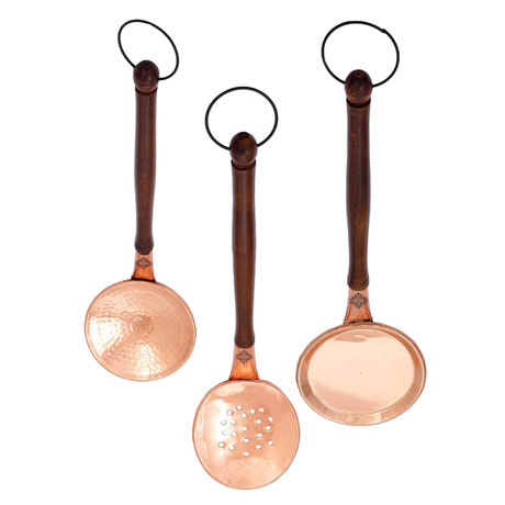 Set of 3 Copper Serving Spoon With Wooden Handle And Ring