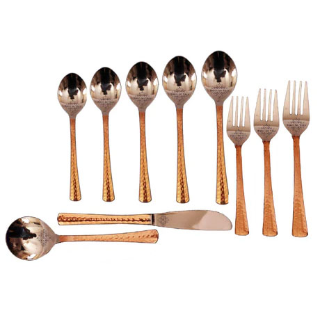 Steel Copper Hammered Designer Cutlery Set, Flatware